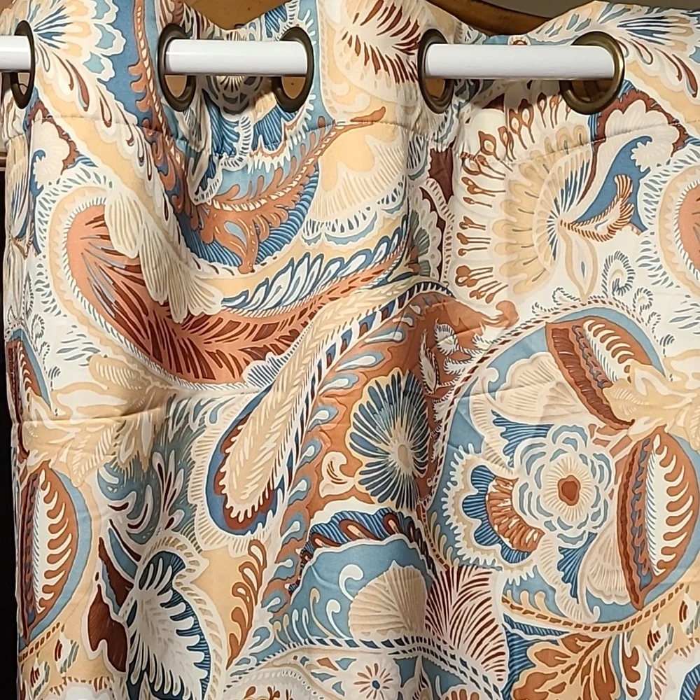 Pier 1 Paisley Curtains in Blue and Brown - Picture 2 of 4